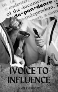 Hands holding microphones, black and white. Invoice to influence.